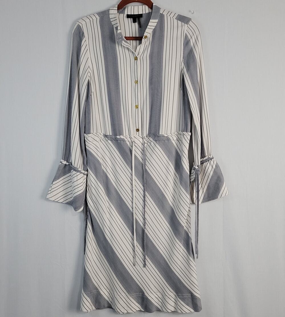 Donna Karan Striped Long Bell Sleeve Cinch Waist Dress size S Preppy Nautical